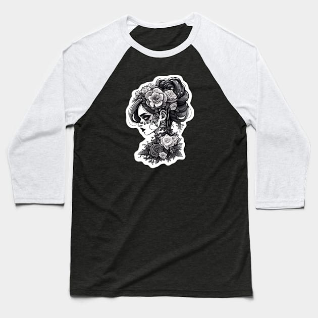 Black and White Cute Zombie Girl Baseball T-Shirt by DarkSideRunners